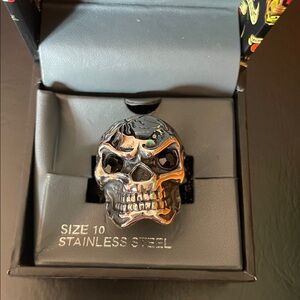 Ed Hardy Stainless Steel Metallic Skull Ring Size 10